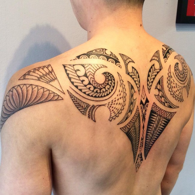 tribal back tattoo for men