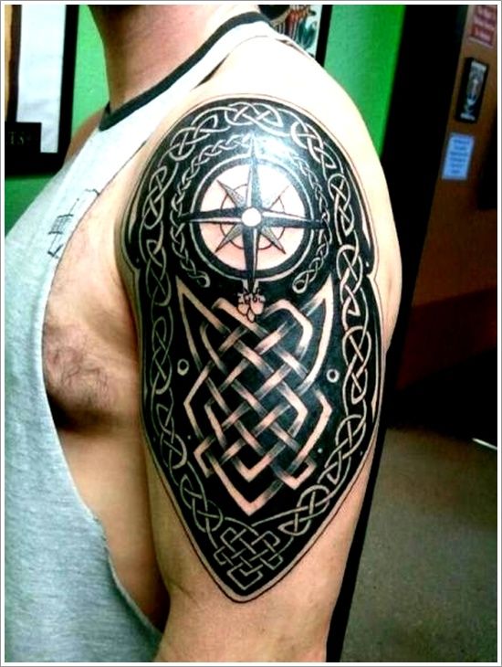 tribal design compass tattoo for guys
