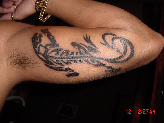 tribal tiger inner bicep tattoo for men