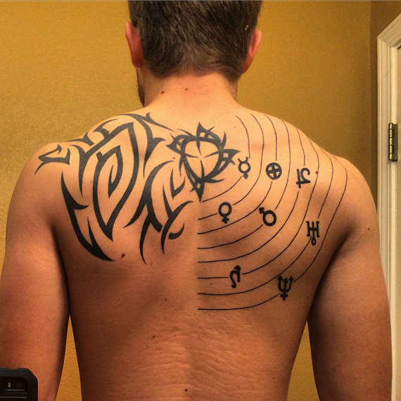 tribe and symbol back tattoos for men