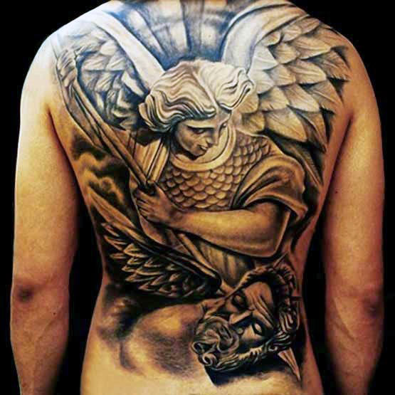 warrior angel back tattoo for men