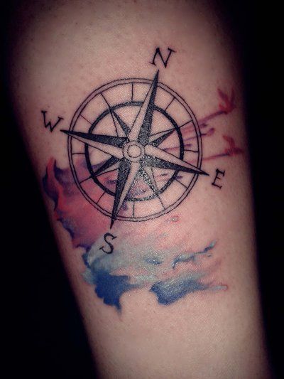 water color compass tattoo for men