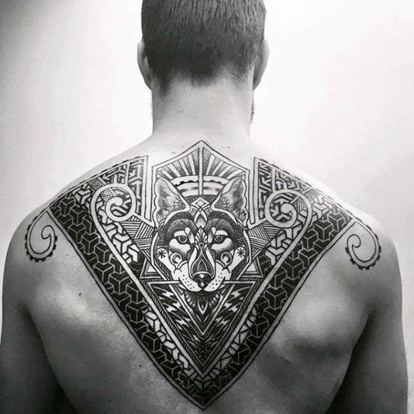 wolf back tattoo for men