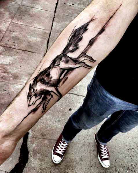wolf tattoo design on forearm