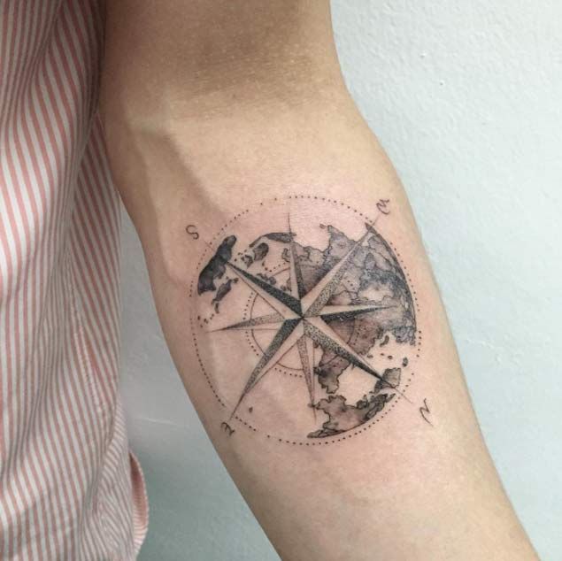 world and compass tattoo for men