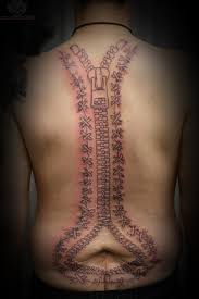 zipper back tattoo for men