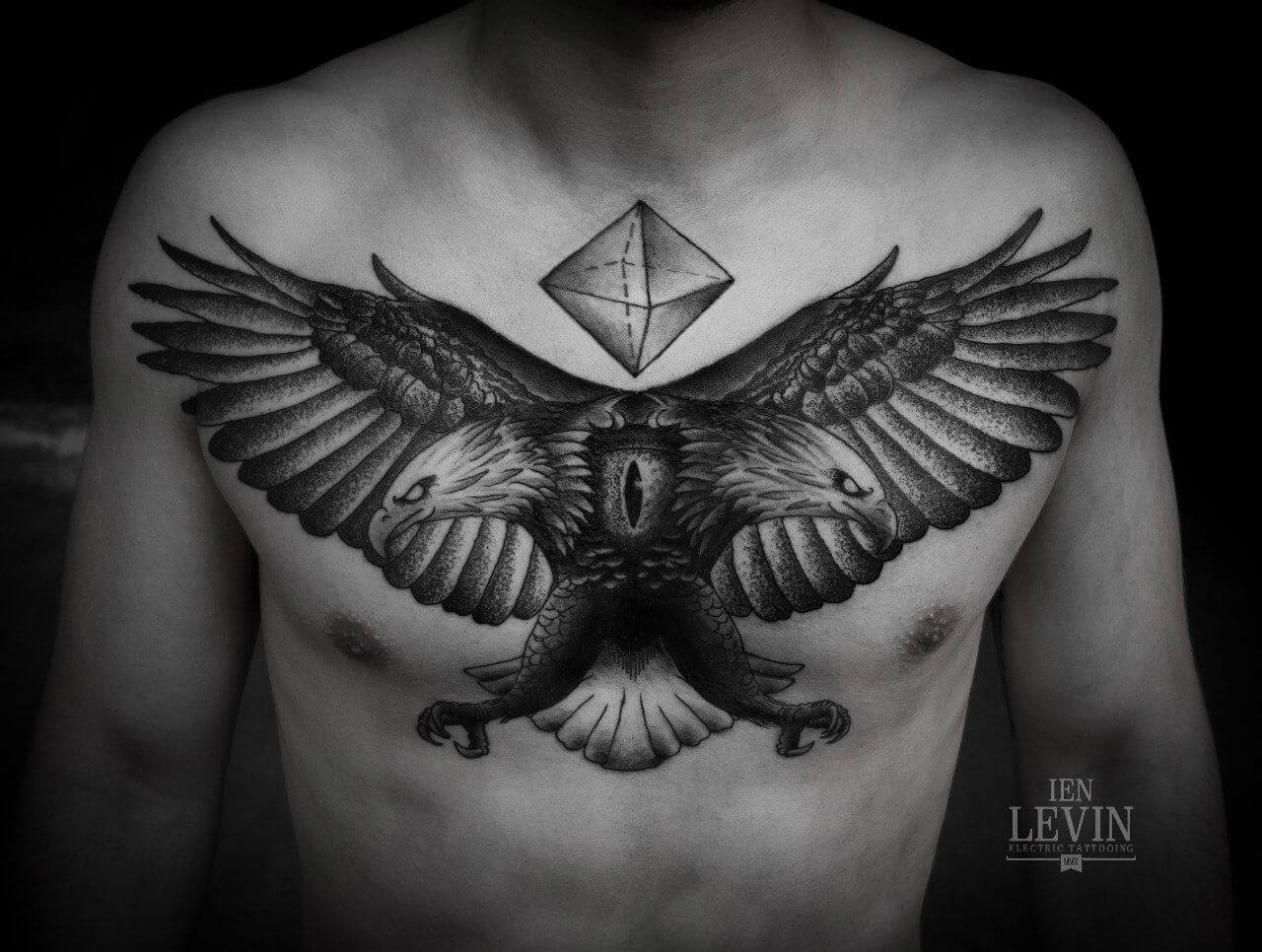 Amazing-Grey-Ink-Eagles-Tattoo-on-Chest-For-Men