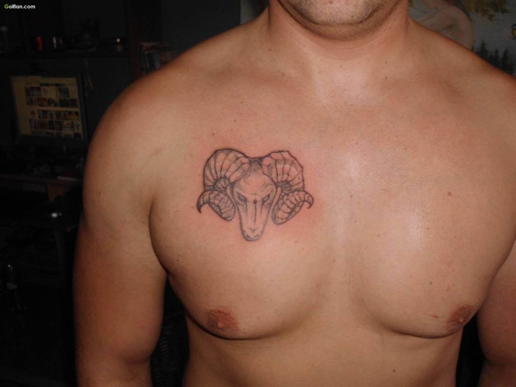 Awesome-Aries-Head-Tattoo-On-Mans-Chest