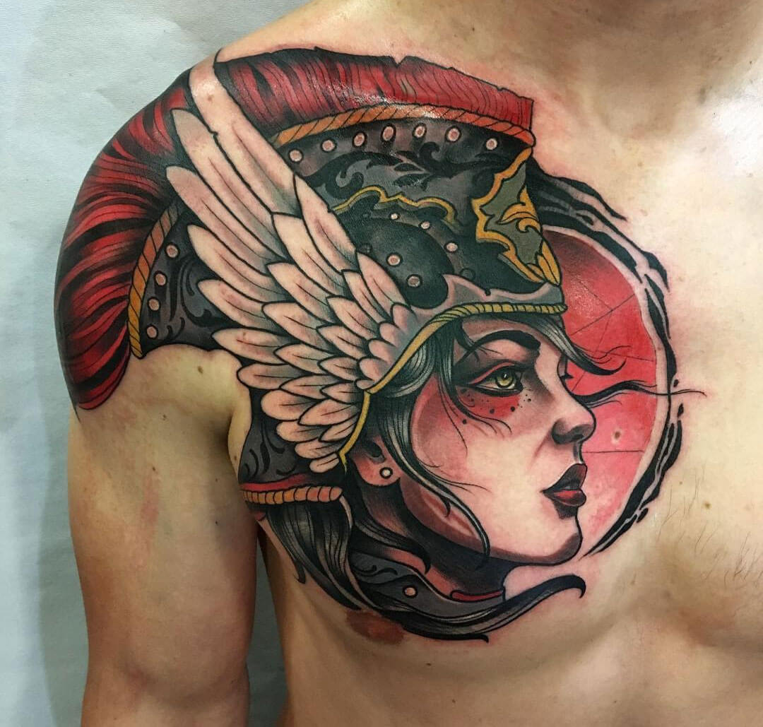 Valkyrie-tattoo-mens-chest-shoulder