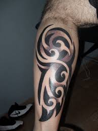 abstract waves leg tattoo for men