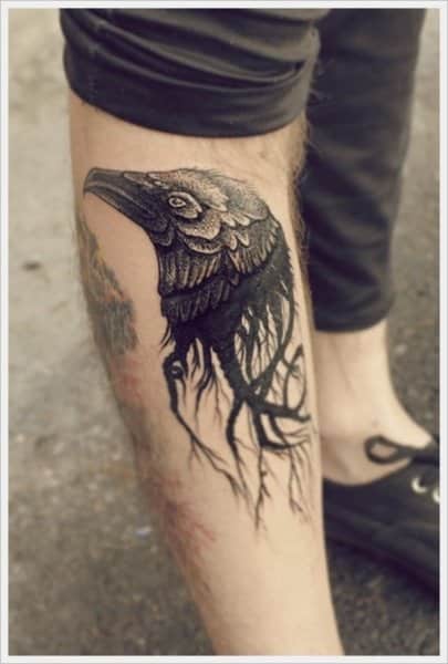 bird head leg tattoo for men