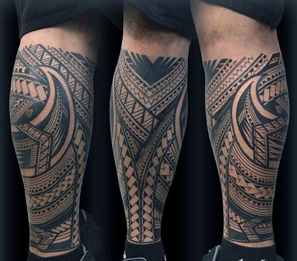 braids and ribbons leg tattoo for men