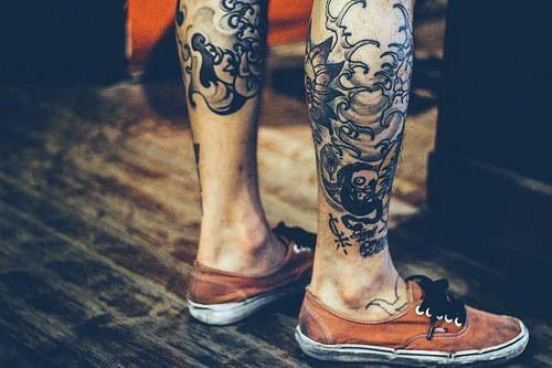 clouds leg tattoo for guys