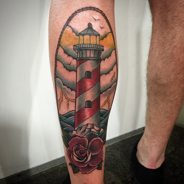 lighthouse leg tattoo for men cool tattoos