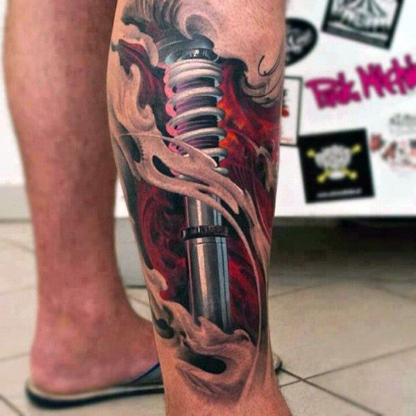 machinery leg tattoo for men biomechanical