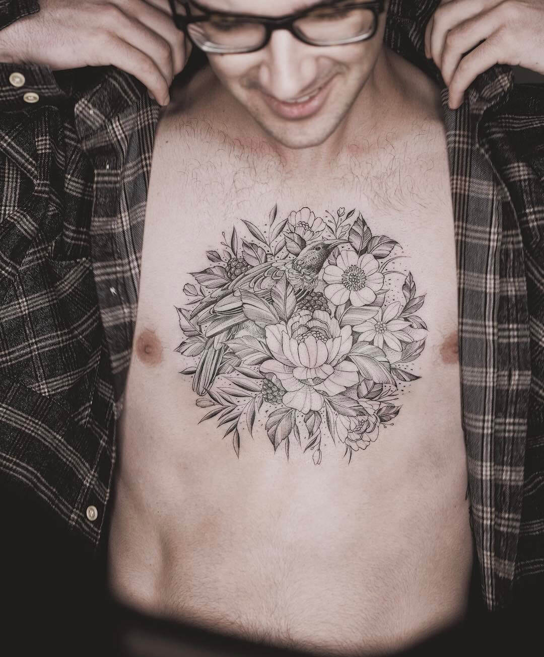 mens-floral-chest-tattoo
