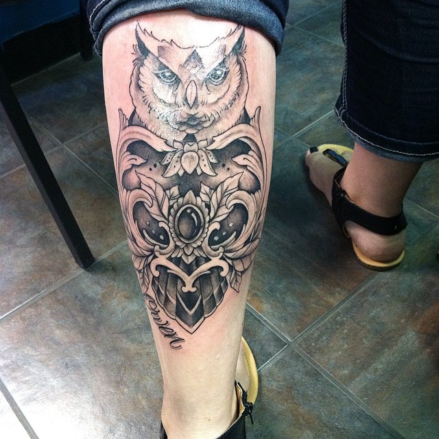 owl leg tattoo for men