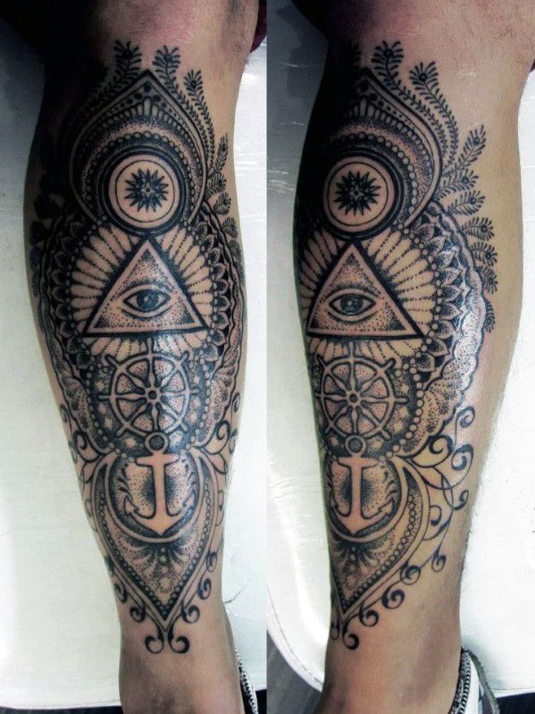pyramid eye leg tattoo for men