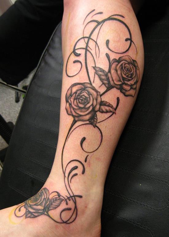 roses leg tattoo for men
