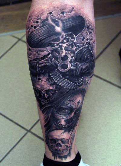 skeletons leg tattoo for men