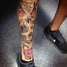 skull and owl leg tattoo for men