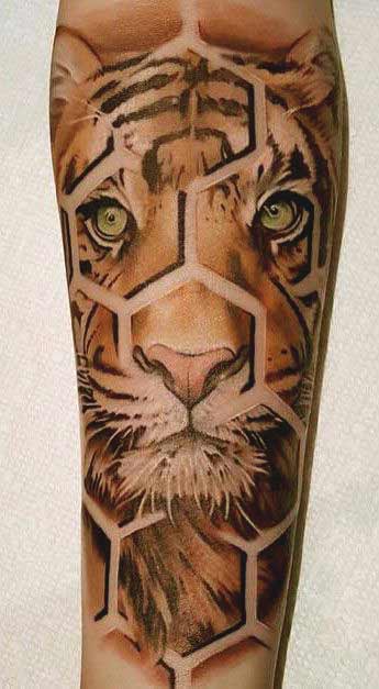 tiger face leg tattoo for men