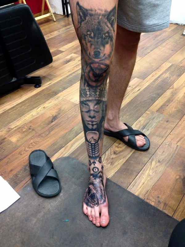 totem leg tattoo for men