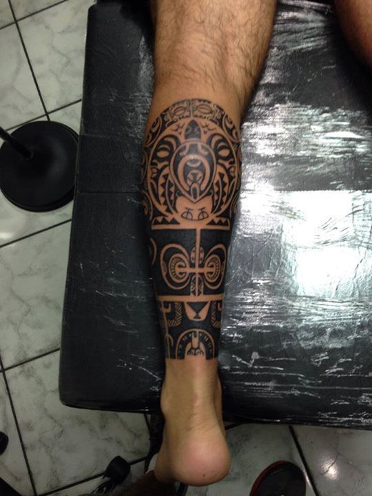 tribal calf leg tattoo for guys