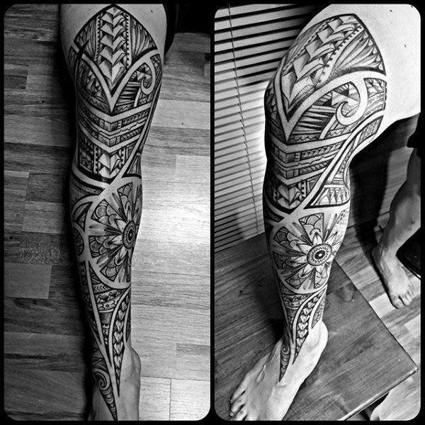 tribal leg tattoo for guys