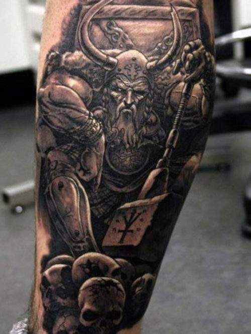 viking leg tattoo for men