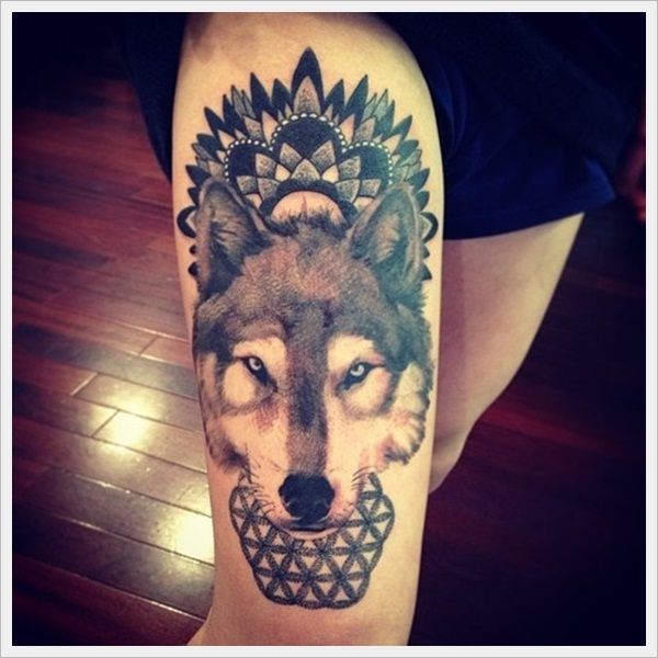wolf leg tattoo for men