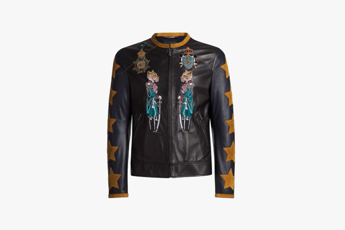 Dolce & Gabbana Leather Bomber Jacket with Patches