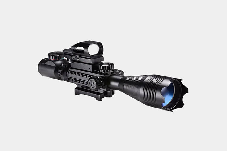 Hunting AR15 Tactical Rifle Scope Combo C4-16x50EG with Green Laser and 4 Holographic Red&Green Dot Sight (12 Month Warranty) for 22&11mm Weaver/Picatinny Rail Mount