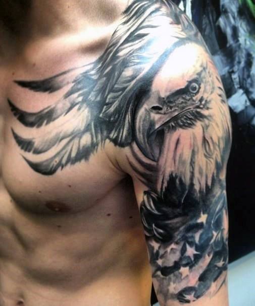 beautiful eagle american flag tattoo for men