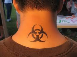bio hazard neck tattoo for men