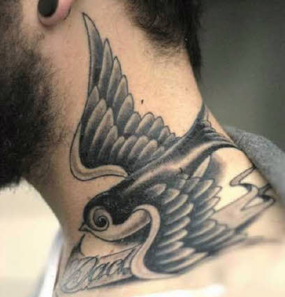 bird neck tattoo for men