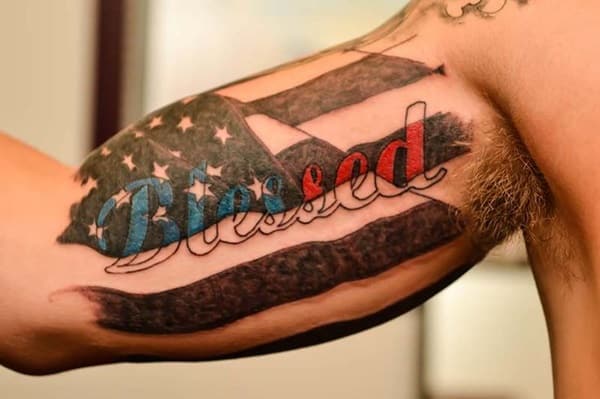 blessed american flag tattoo for men