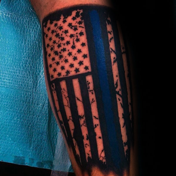 blue accent american flag tattoo for men