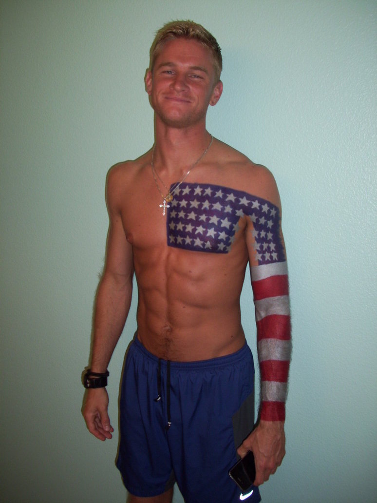 chest and arm american flag tattoo for men