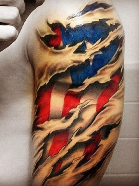 cloudy american flag tattoo for men