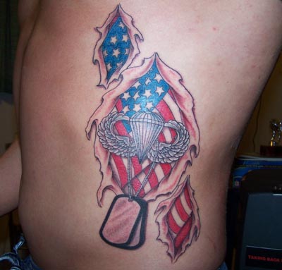 dog tags and american flag tattoo for men