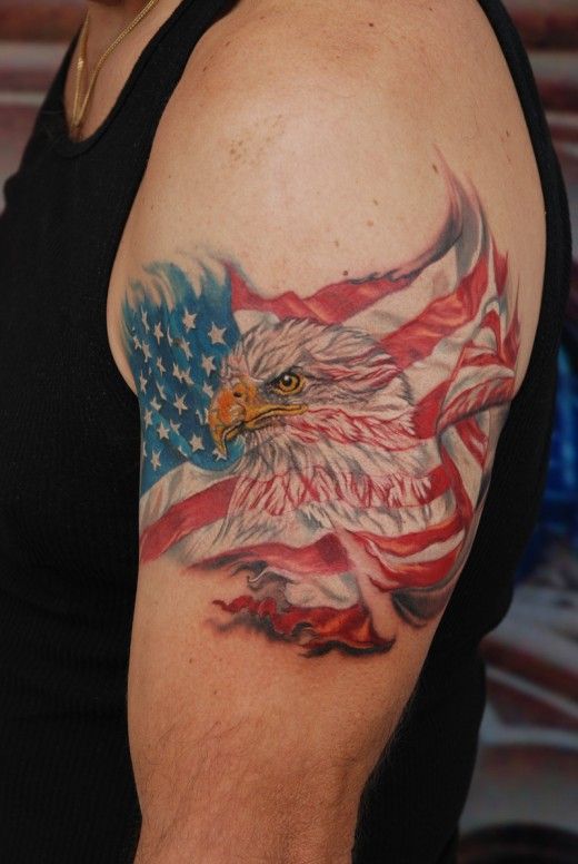 eagle behind american flag tattoo for men