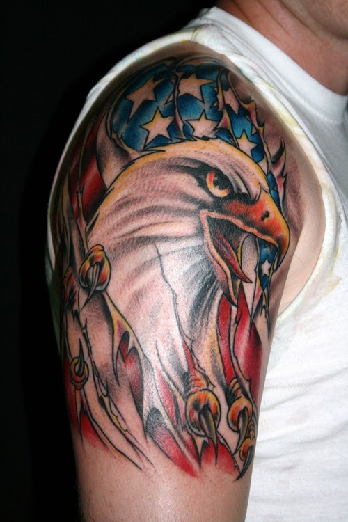 eagle face and talons american flag tattoo for men