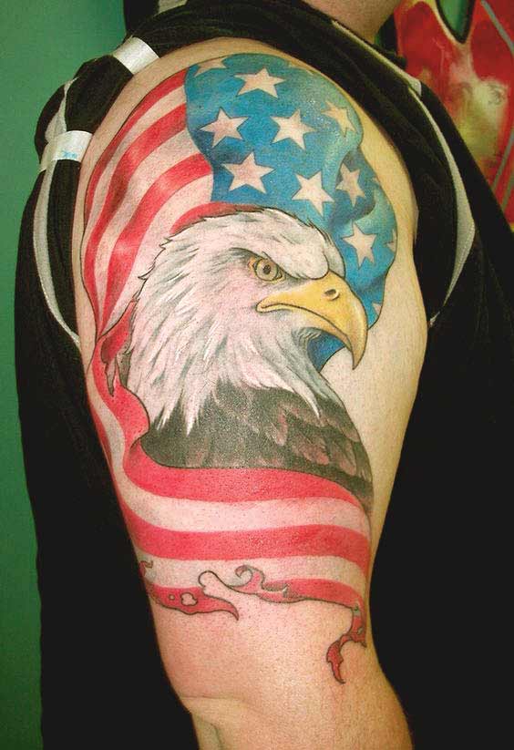 eagle wrapped in american flag tattoo for men