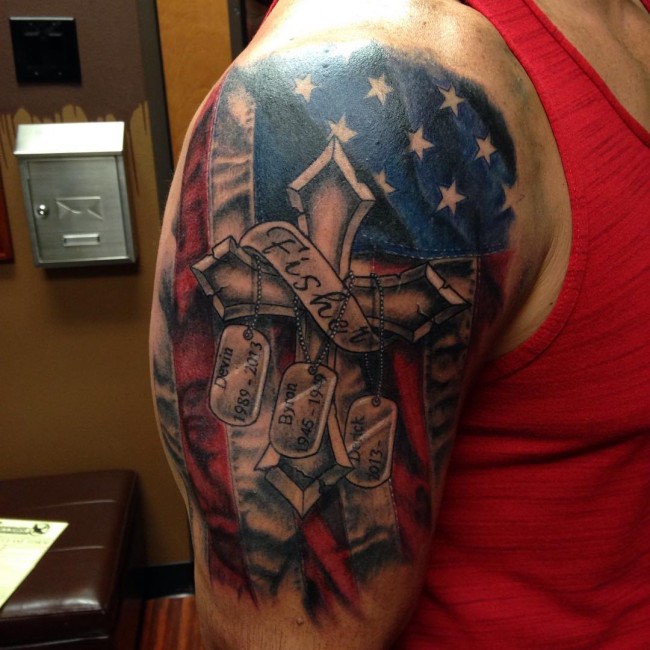 fallen comrades american flag tattoo for men