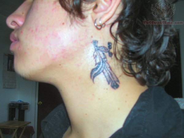 feather neck tattoo for men