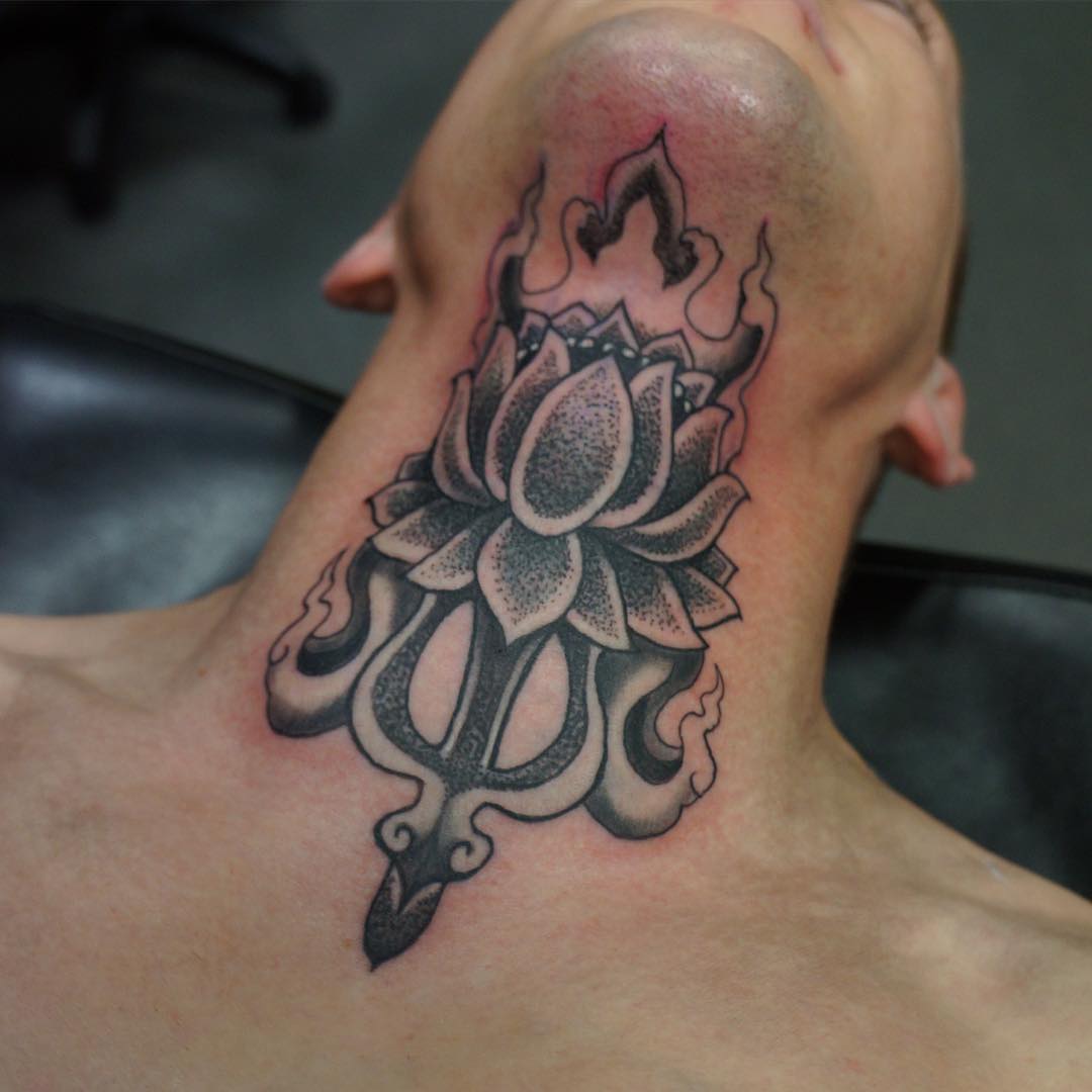flames neck tattoo for men