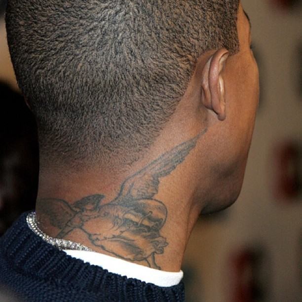 flying angel neck tattoo for men