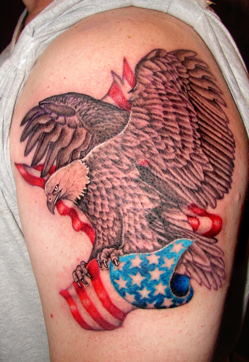 flying eagle american flag tattoo for men