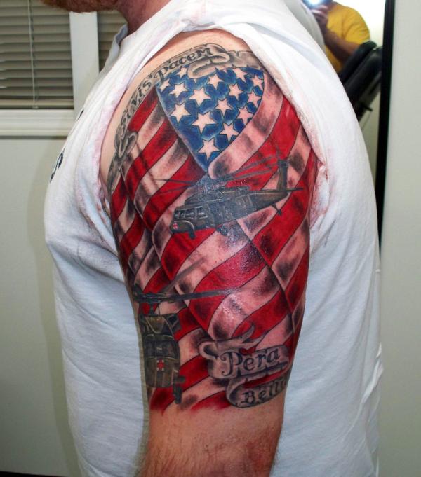 helicopter american flag tattoo for men
